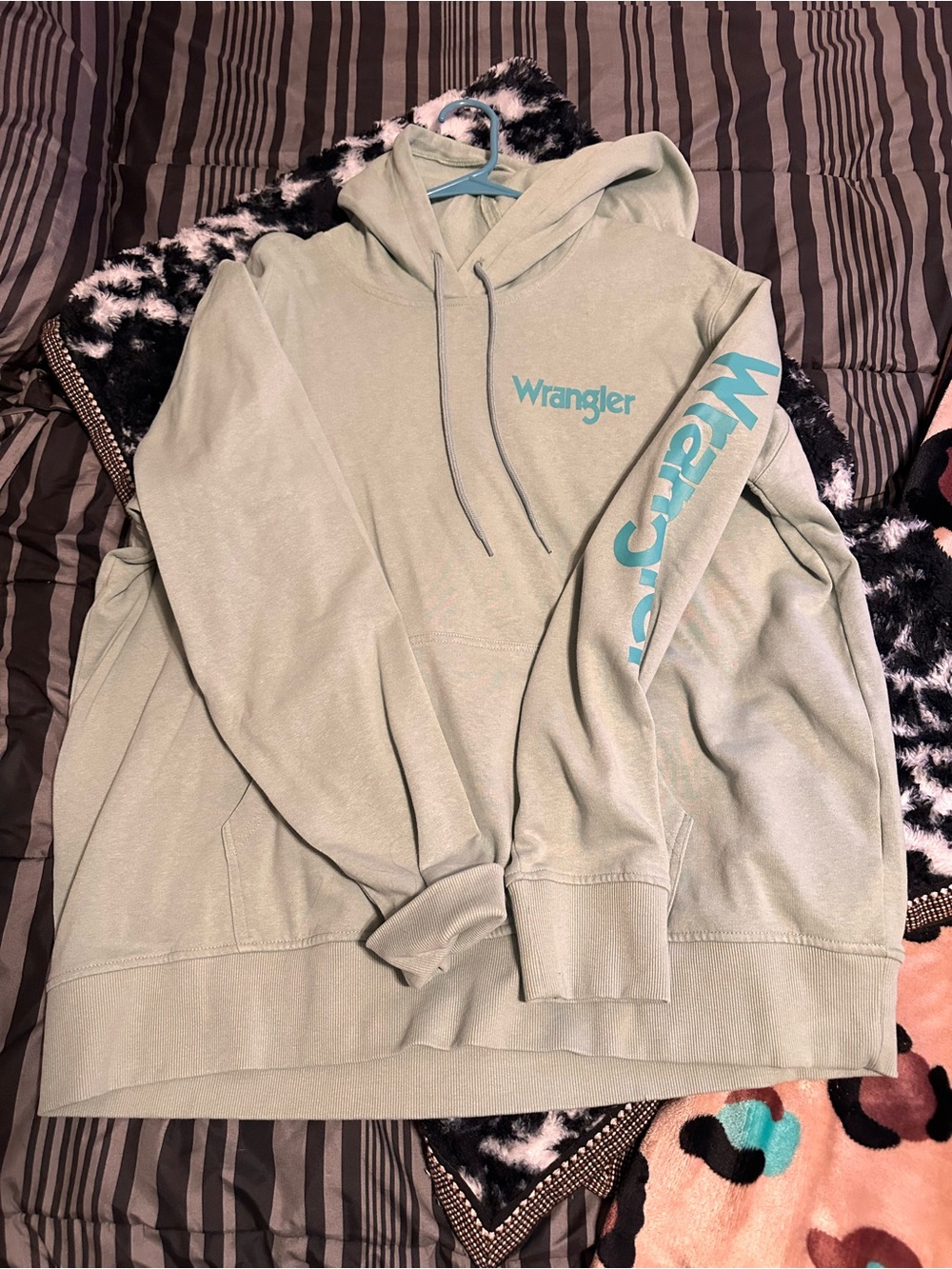 Wrangler Sage Green Hoodie with Teal Logo